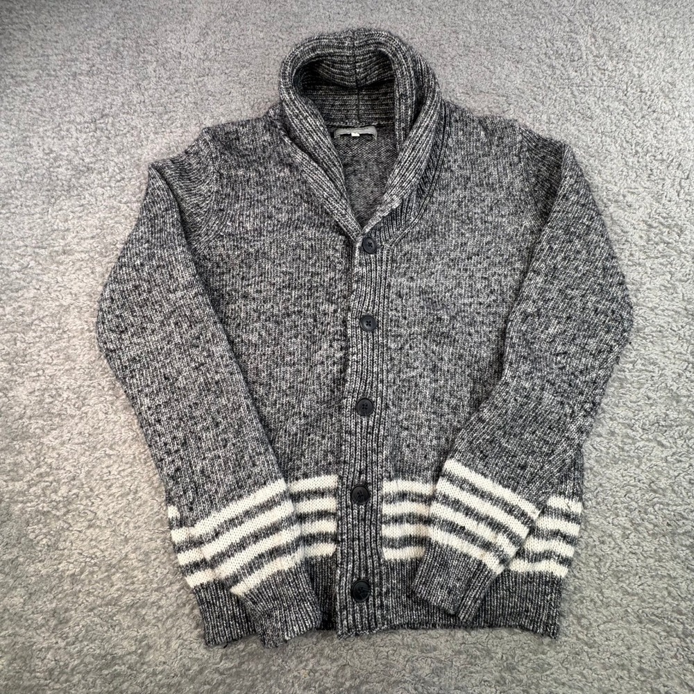 Frank & Oak Mens Shawl Collar‎ Cardigan Sweater Grey Fisherman Wool Blend  S